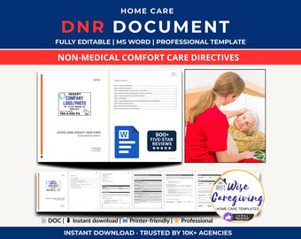 Home Care DNR Form Template: End-of-Life Directive | Editable Word Document | Printable