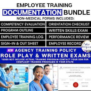 Home Care Training Templates Bundle, Non Medical Agency Forms, Caregiver Evaluations, Certificate, Employee Record, Printable, Editable