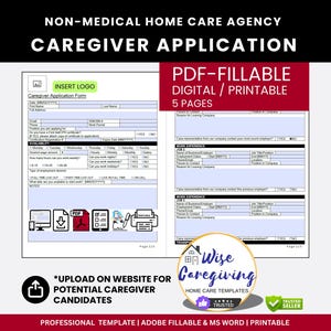 Fillable Caregiver Application Form, Home Care Agency Template (PDF & MS Word)
