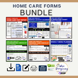 Non-Medical Caregiver Checklist Bundle (MS Word Documents, Adobe Fillable PDF, Printable)