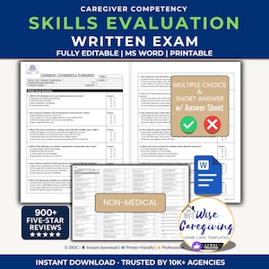 Non-Medical Home Care Employee Skills Evaluation Written Exam: Caregiver Competency | Test w/Answer Key