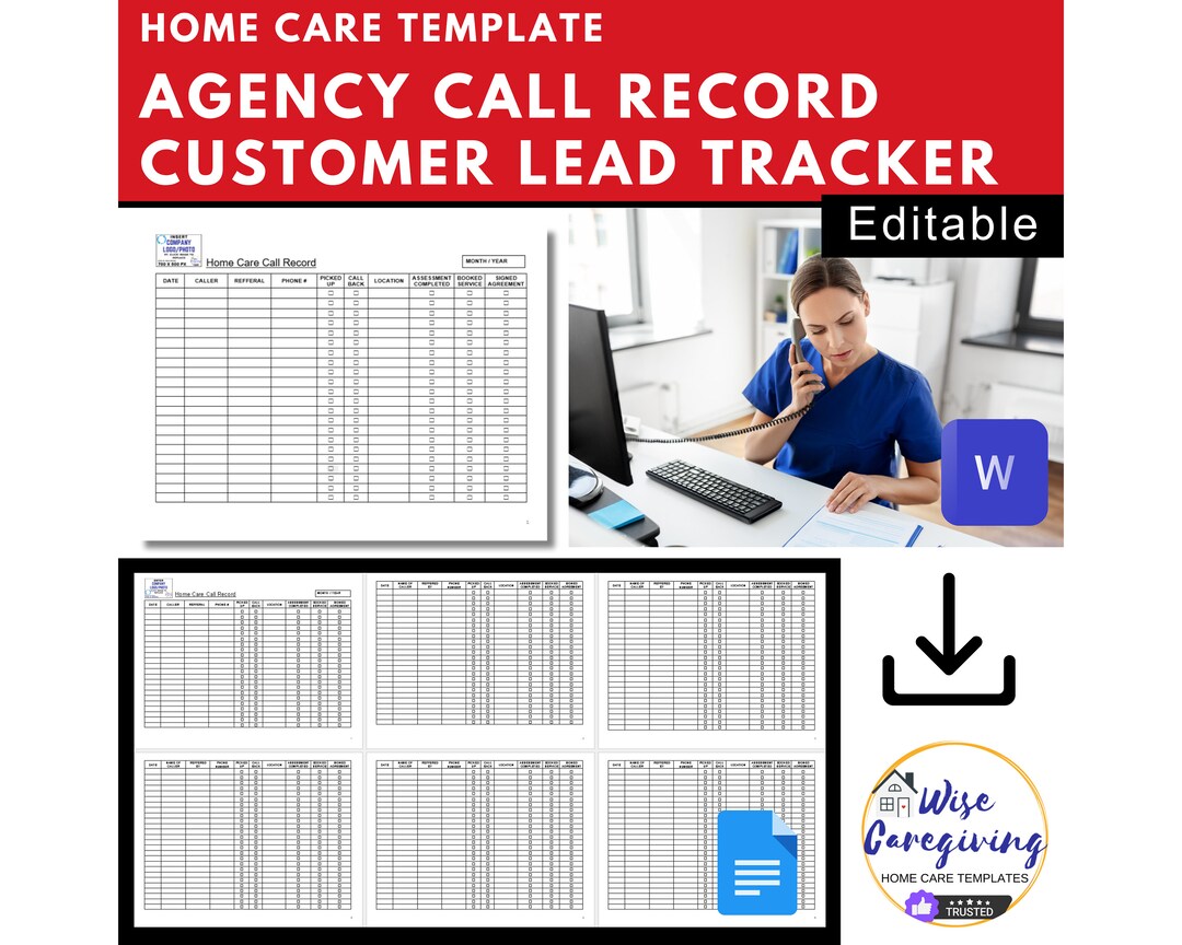 Home Care Call Intake Record Template, Inbound Call Tracker, Track