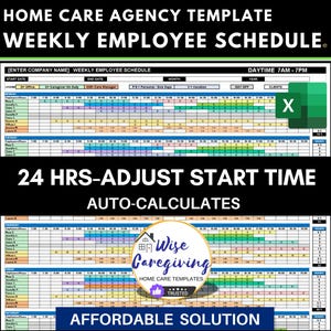 Home Care Staff Schedule Template, Employee Shift, Track Client Visits, Caregiver Scheduling, Auto-Calculates Employee Hours,  Excel Format