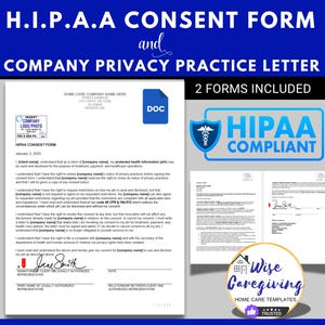HIPAA Consent Form & Company Privacy Practices Templates, Non-Medical Services Forms for Home Care Business, PHI Authorization, MS Word Docs