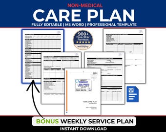 Home Care Plan Template: Client Service Agreement | Editable Non-Medical Agency Template | MS Word | Printable