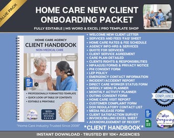Home Care New Client Forms Packet: Handbook & US State Compliant Forms | Word and Excel