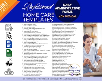 Non Medical Home Care Business Operational Templates | Editable MS Word Agency Forms | Printable