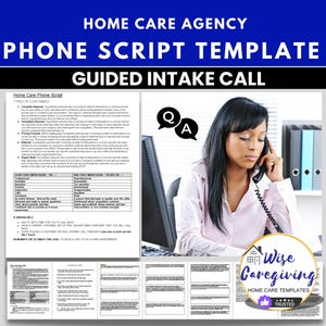 Home Care Call Script Template, Phone Conversation Guide for Customer Questions with Responses Provided, Non-Medical, MS Word Document