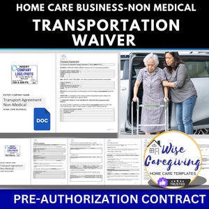 Home Care Transport Agreement Template, Personal Care Agency Form, Non-Medical Service, Liability Protection, MS Word, Editable, Printable