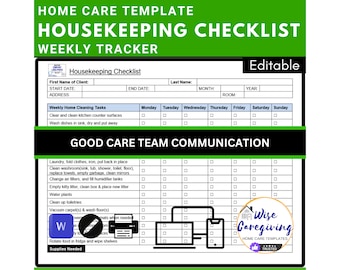 Home Care Housekeeping Checklist Template: Editable Cleaning Chart | MS Word | Editable | Printable
