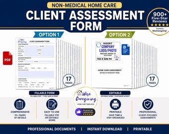Non-Medical Home Care Client Assessment Template: Client Information | MS Word & Fillable PDF | Printable