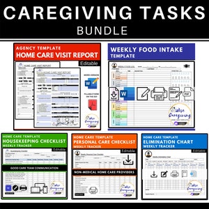 Caregiving Checklist Template Bundle, Non Medical Home Care Tasks List, Caregiver Duties, Elderly Client Care Reporting, Editable, Printable