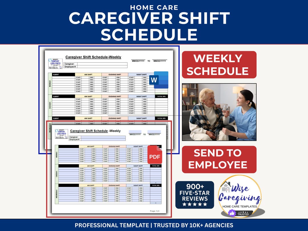 Care Staff Rota Patterns.pdf Caregiver Weekly Schedule Template, Home Care Staffing Planner, MS Word ...