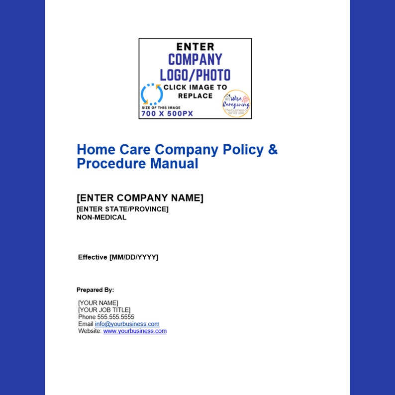 Personal Care Policy and Procedure Manual Template Specific Etsy