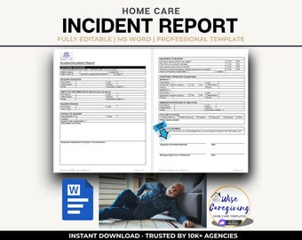 Incident / Accident Report Form: Home Care Business Template | US Compliant Document | MS Word | Printable