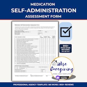 Medication Self-Administration Assessment Form: Home Care Evaluation Template | MS Word Document | Editable | Printable (USA)