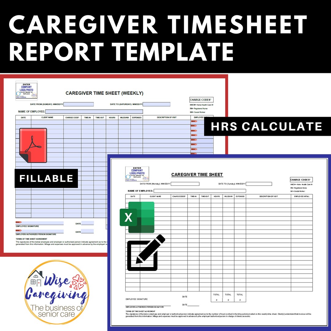 Caregiver Timesheet Template Caregiving Description of Hours - Etsy