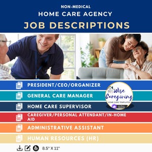 Home Care Business Job Description Templates: CEO, Manager, Caregiver, MS Word, Editable, Printable