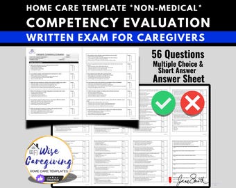Caregiver Competency Evaluation Template, Written Skills Competency Exam for Home Care Agency Employees, Test with Answer Key Sheet, MS Word