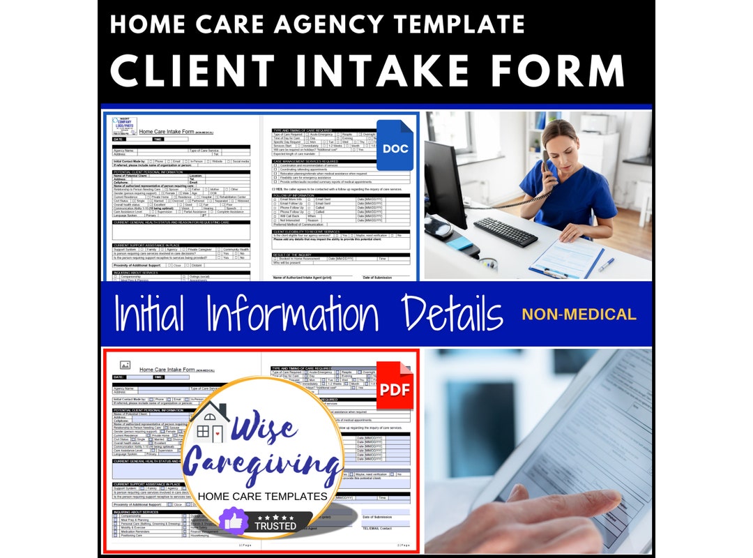 Home Care Client Intake Form, Initial Quick Non Medical Information ...