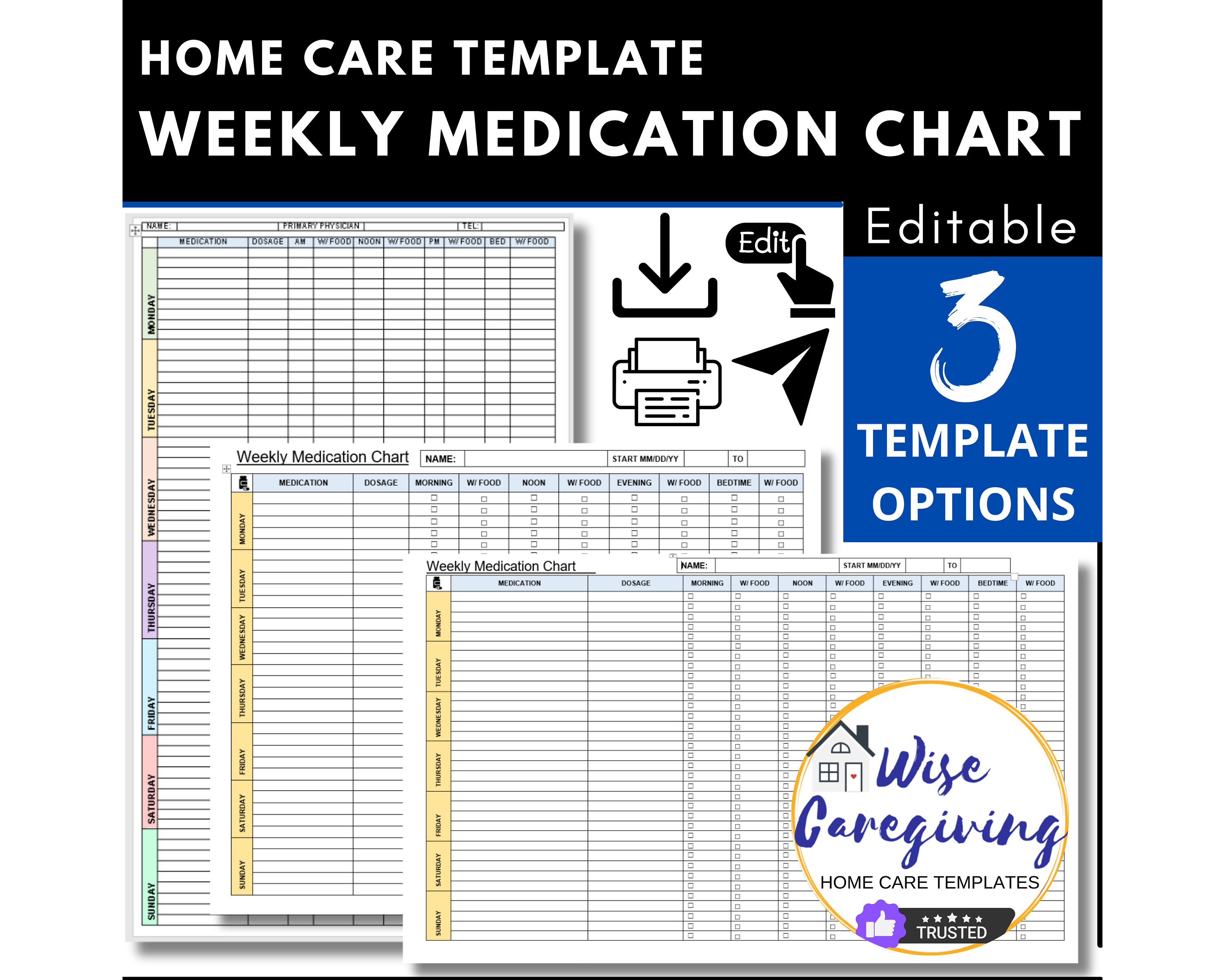 Weekly Medication Chart Templates up to 9 Daily Medication Slots Home Weekly Medication Chart Templates up to 9 Daily Medication Slots Home