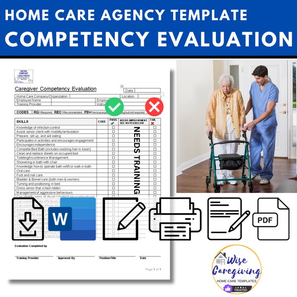 Caregiver Competency Evaluation Template, Caregiver Skill Test, Senior Care Template, Caregiving Checklist, Agency Report, Editable, Print
