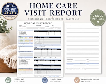 Home Care Visit Report Form | Caregiver Daily Notes & Client Care Log | 2-Sided PDF Template