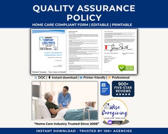 Quality Assurance Policy Template: Non-Medical US Home Care Services | Editable MS Word Document | Printable