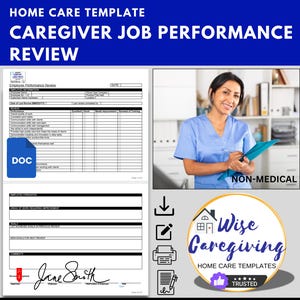Caregiver Performance Evaluation Template, Job Skills Review Form, Home Care Agency, MS Word Document, Editable, Printable