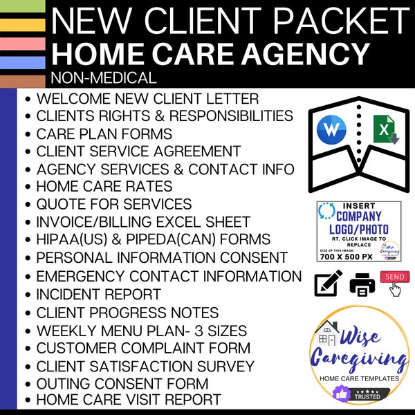 Home Care Business Client Folder, Professional Editable Templates, Personal Care Agency, Non Medical Care, Compliance Documents, Insert LOGO