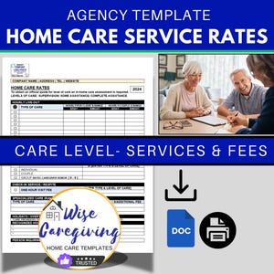 Home Care Service Fee Template, Level of Care Price Structure for Clients, Non-Medical Support, MS Word Document, Editable, Printable
