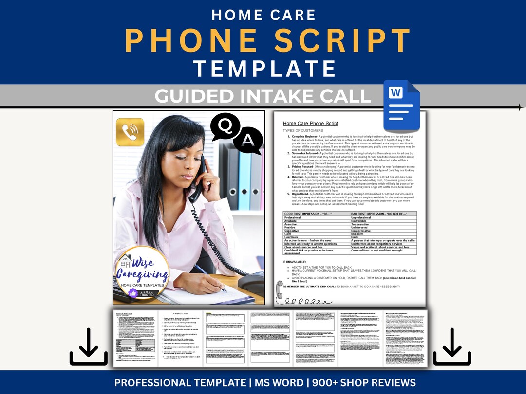 Home Care Call Script Template: Agency Client Intake Phone Guide | MS ...