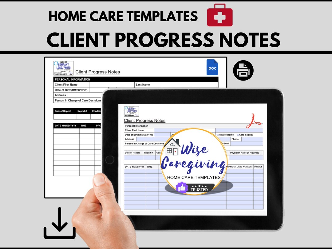 Home Care Client Progress Notes Template: Fillable MS Word, PDF - Etsy