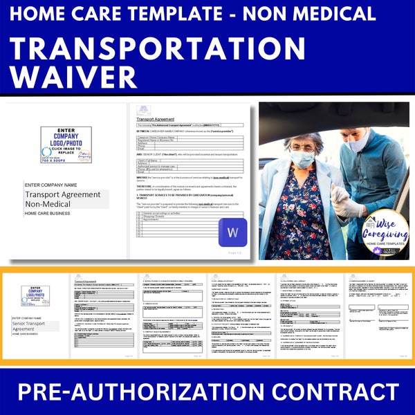 Home Care Transport Waiver Template, Personal Care Agency Form, Non Medical Transport Service, Liability Protection, Editable, Printable