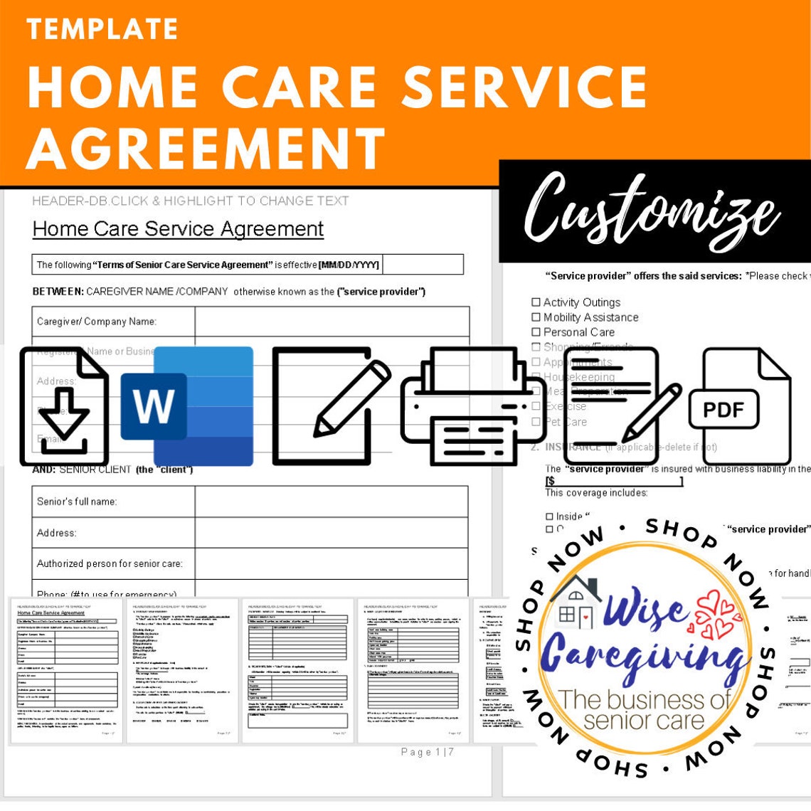 Home Care Agreement Template Terms of Service Home Health Etsy Home Care Agreement Template Terms of Service Home Health Etsy