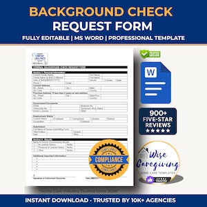US Home Care Background Check Request Form: Employee Template | MS Word Template | Printable