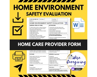 Home Environment Safety Evaluation Template, Home Care Provider Form, Caregiving Template, Quick Living Situation Assessment, Printable