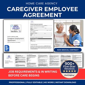 Home Care Employee Agreement Template: Non-Medical Staffing Contract | MS Word Document, Editable | Printable