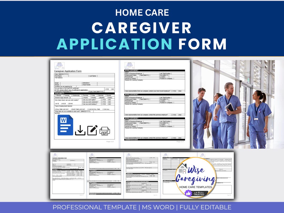 Caregiver Application Form: Non-medical Home Care Template | Caregiving ...