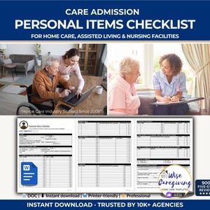 Personal Items Checklist Template: Care Admission | Client Belongings Inventory Form | Editable MS Word Template