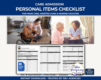 Personal Items Checklist Template: Care Admission | Client Belongings Inventory Form | Editable MS Word Template