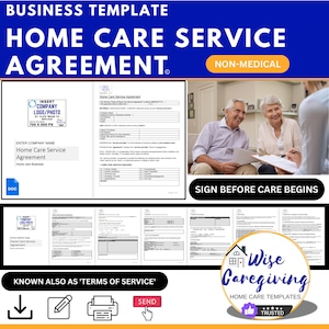 Home Care Agreement Template, Terms of Service Contract, Non Medical Agency or Independent Provider Form, MS Word Document, Customizable