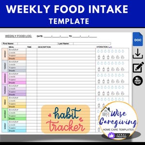 Weekly Food Intake Tracker Template, Record Daily Meals and Snacks, Dietary Sheet, Nutrition Tracking Chart, Food Intake, Printable