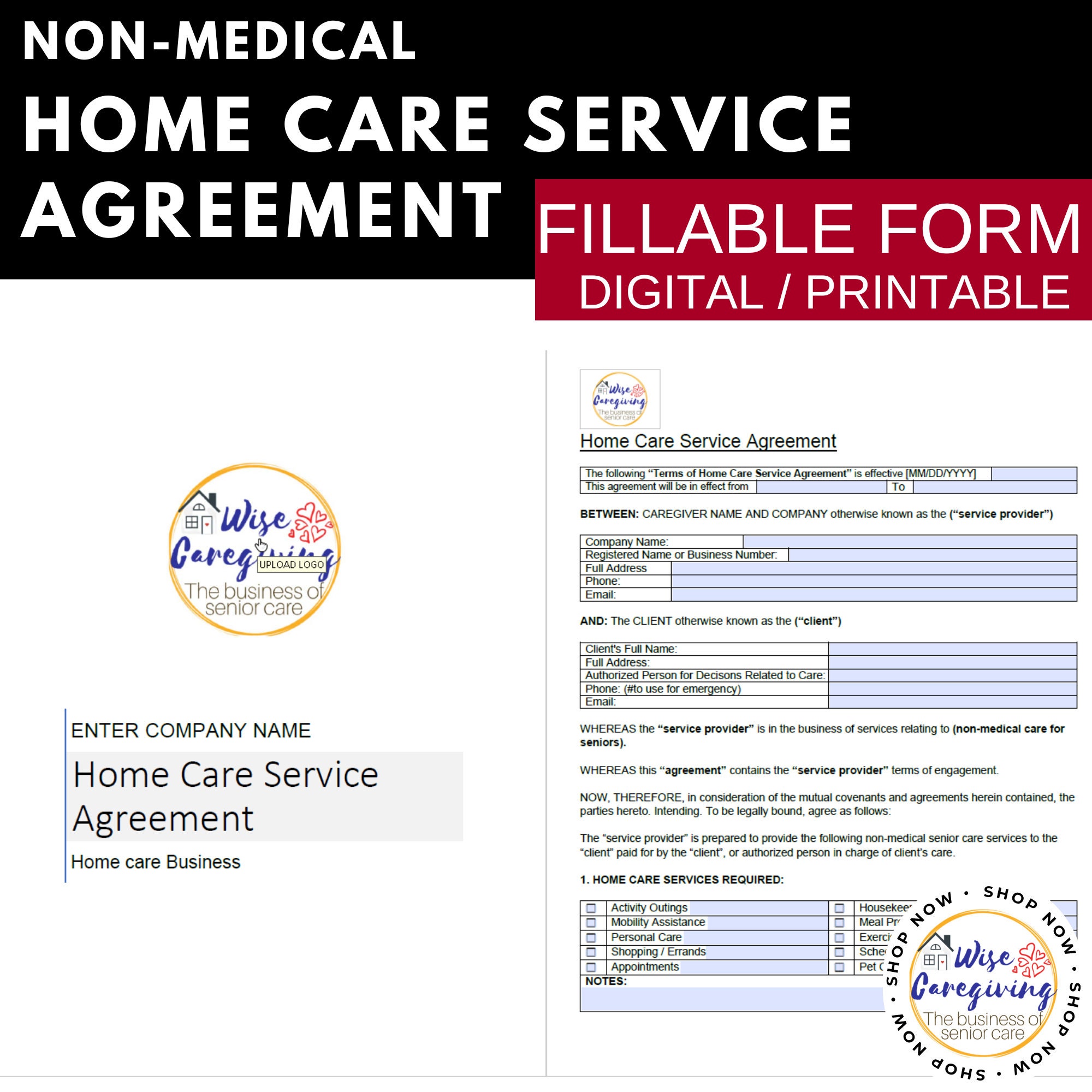Home Care Service Agreement Fillable Form Template Non Etsy Home Care Service Agreement Fillable Form Template Non Etsy