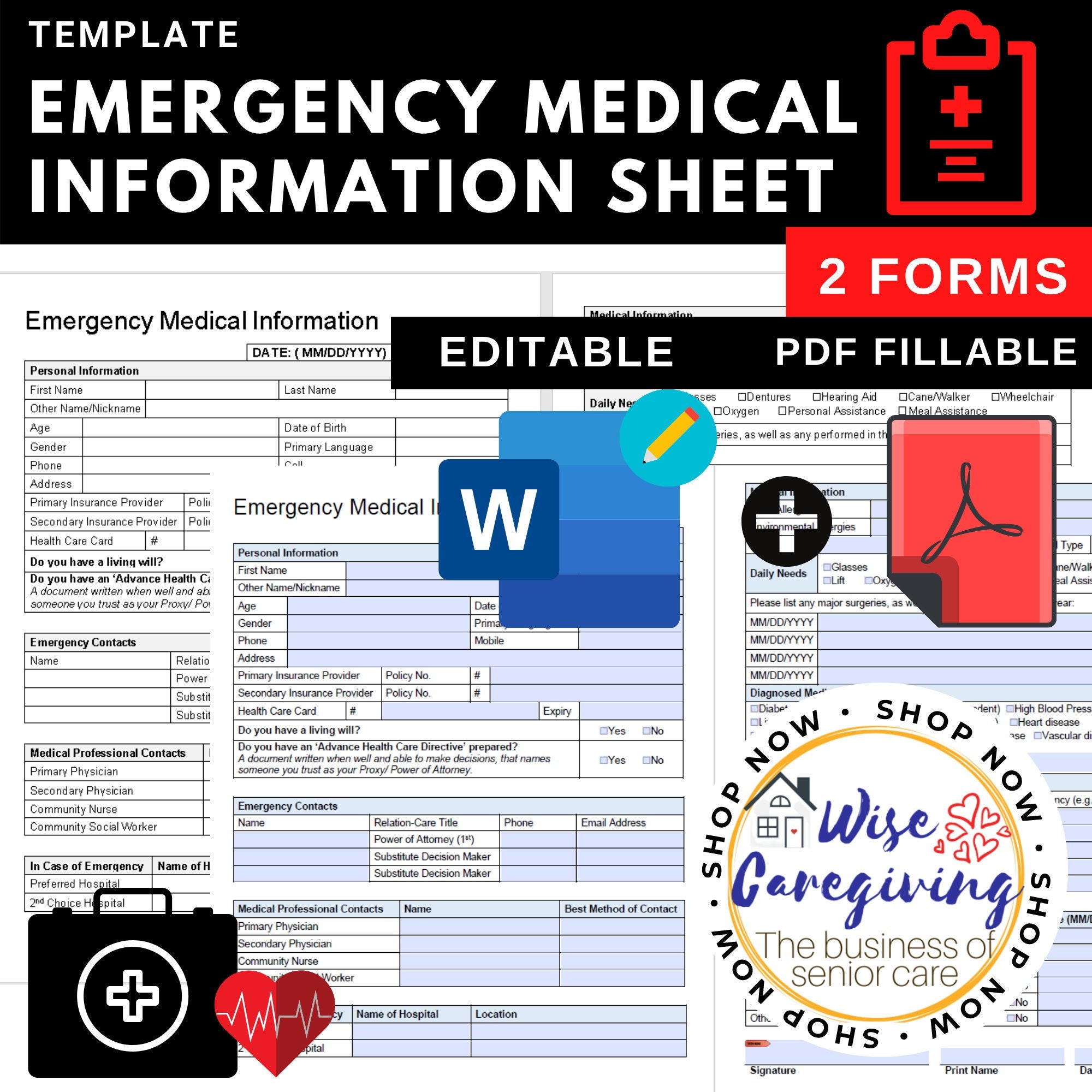Emergency Medical Information Sheet. Fill out and Keep | Etsy