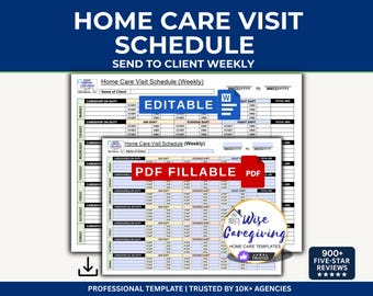 Home Care Schedule for Client: Upcoming Planned Caregiver Visits | Editable MS Word & PDF Fillable