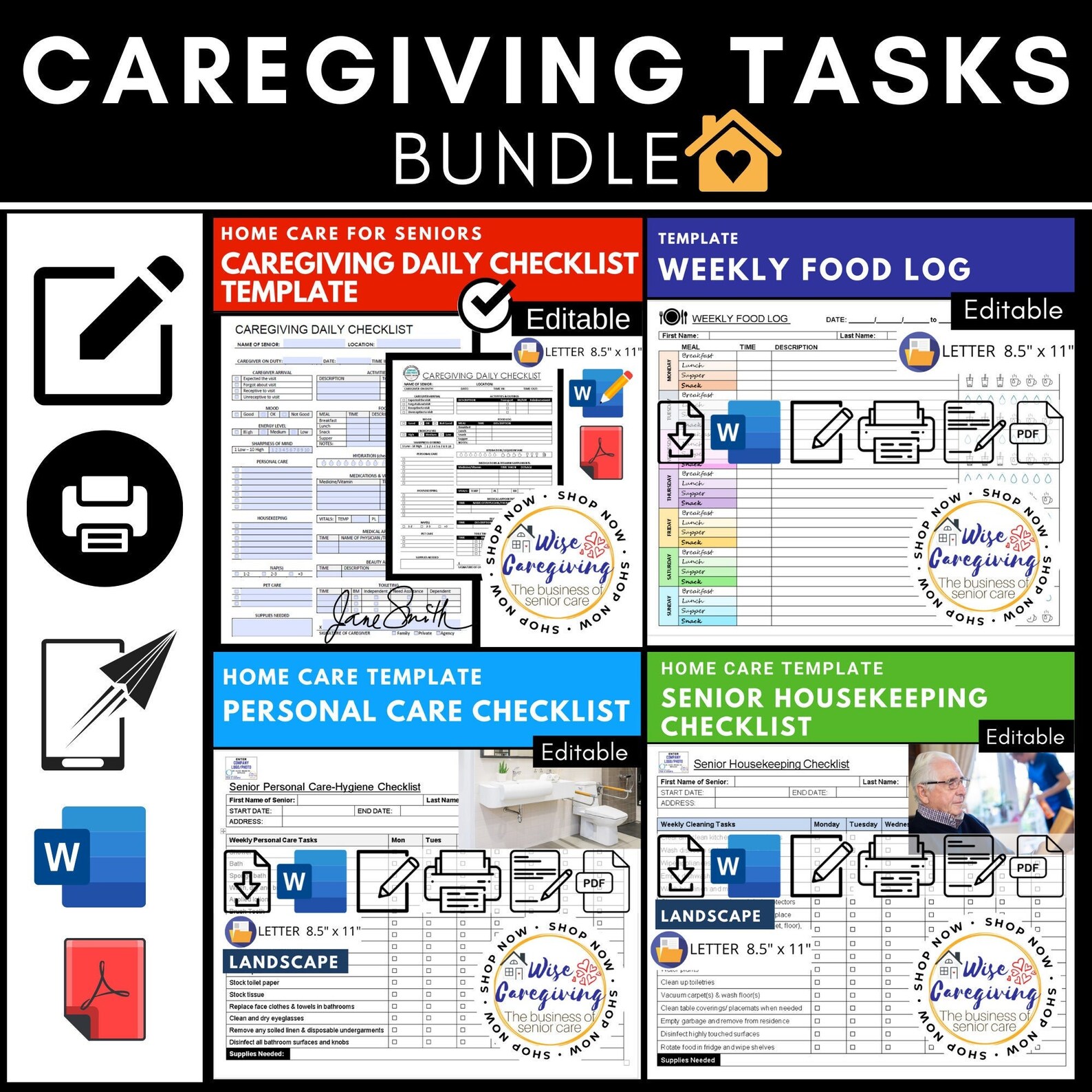 Home Care Checklist Bundle Caregiver Duties Care Team Non Etsy