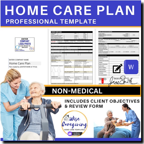 Home Care Plan Template Bundle, Non Medical Business, Personal Care Agency, Compliance Forms, Professional Document, Editable, Insert LOGO