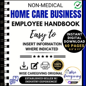 Personal Care Agency Employee Handbook Template, Workplace Policy and Procedures, Staffing Compliance, Company Guidelines, Editable, Print