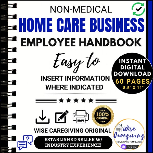 Home Care Employee Handbook Template, Policy and Procedures, Personal Care Agency, Staffing Compliance, Company Guidelines, Editable